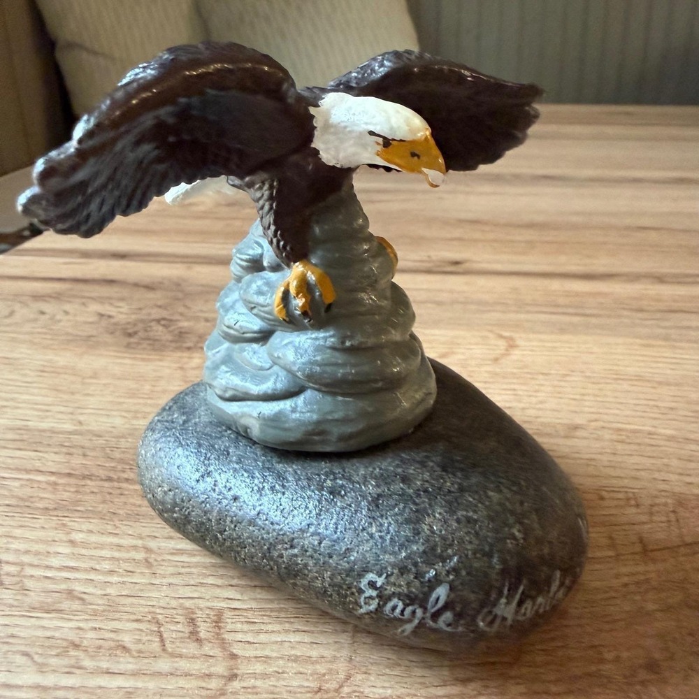Nature's Niche Bald Eagle Figurine on Michigan River Stone Eagle Harbor Souvenir